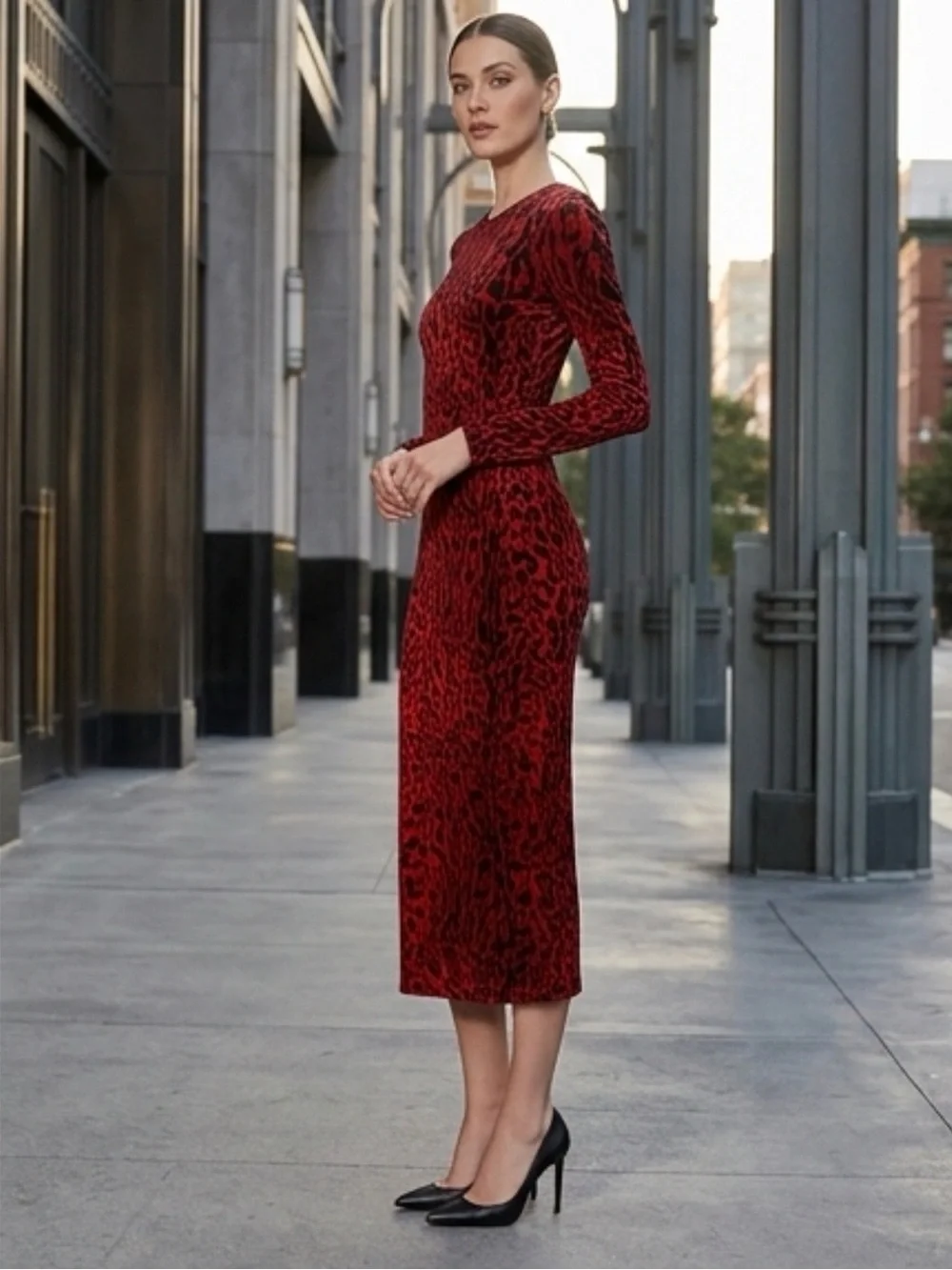 NTW L’AGENCE Liberty Midi Dress Cheetah Print - Picture 3 of 12
